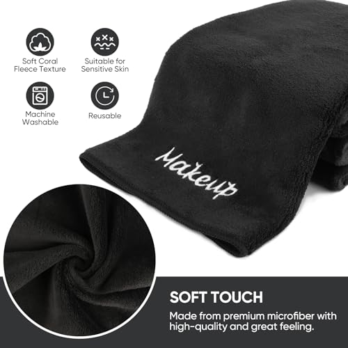 UNIMADE Makeup Remover Cloths,Black Facial Wash Cloths, Soft Coral Fleece Microfiber Face Towels for Face, Hand, and Bathroom (13in x 13in)