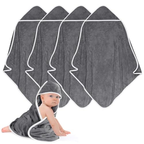 UNIMADE Hooded Towel for Newborns, 4 Pack Soft Coral Fleece Baby Bath Towels, Ultra Absorbent Baby Towels for Infants, Toddlers, Newborn Essential- 30 x 30 inch