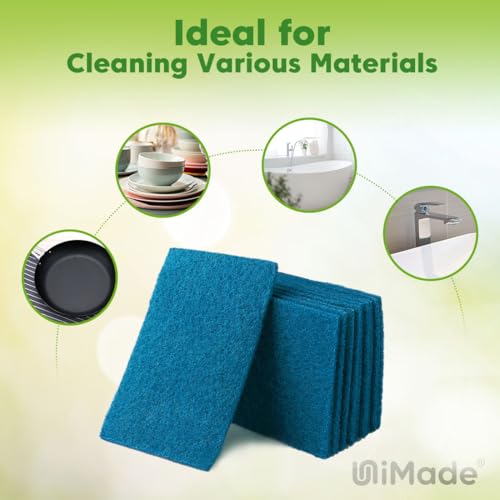 UNIMADE Heavy Duty Scouring Pads, Household Scour Pads for Kitchen, Garage and Outdoors, Reusable Dish Scrubber Pads for Pan and Metal Grill - Green