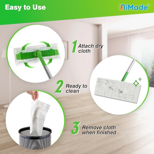UNIMADE Dry Sweeping Cloths, Dry Mop Refills Compatible with Swiffer Sweeper - Disposable Duster Refills Mop for Cleaning Hardwood Floor Dust