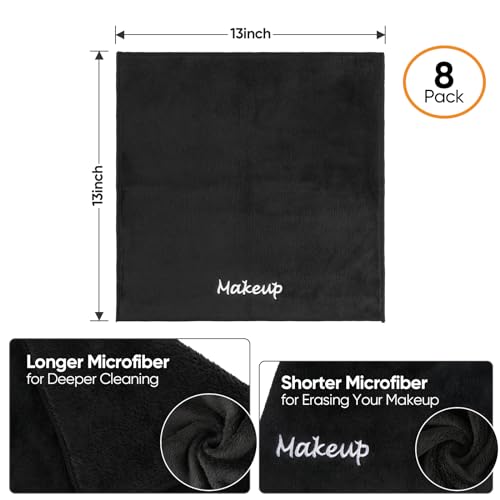 UNIMADE Makeup Remover Cloths,Black Facial Wash Cloths, Soft Coral Fleece Microfiber Face Towels for Face, Hand, and Bathroom (13in x 13in)
