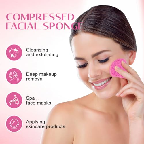 UNIMADE Compressed Facial Sponges Face Sponges for Cleansing, 100% Natural Cellulose Cosmetic Spa Sponges for Facial Cleansing, Makeup Removal, Exfoliating Mask, Skin Massage