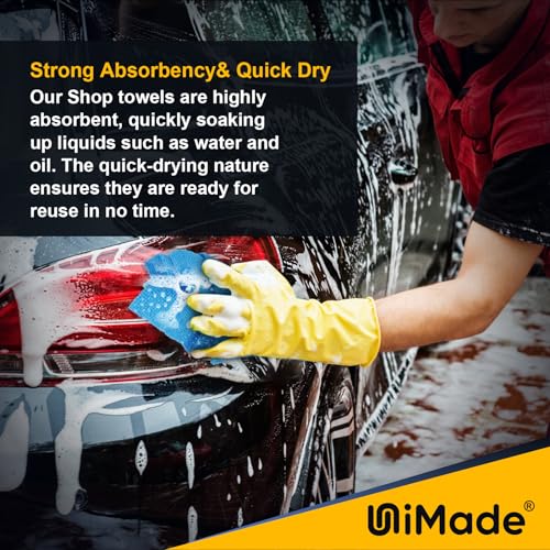 UNIMADE Shop Towels Rags, Reusable Shop Rags Bulk Microfiber Cleaning Cloth Lint Free Cleaning Towels for Car Kitchen Automotive Bar Mechanic Restaurant Garage, 11.5"x 11.5"