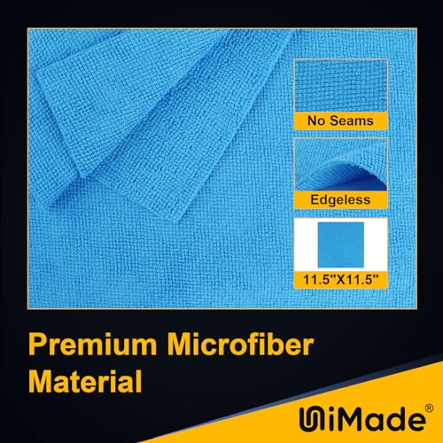 UNIMADE Shop Towels Rags, Reusable Shop Rags Bulk Microfiber Cleaning Cloth Lint Free Cleaning Towels for Car Kitchen Automotive Bar Mechanic Restaurant Garage, 11.5"x 11.5"