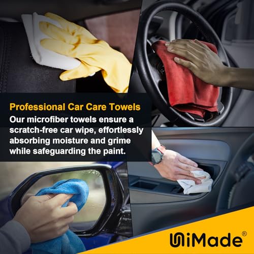 UNIMADE Shop Towels Rags, Reusable Shop Rags Bulk Microfiber Cleaning Cloth Lint Free Cleaning Towels for Car Kitchen Automotive Bar Mechanic Restaurant Garage, 11.5"x 11.5"