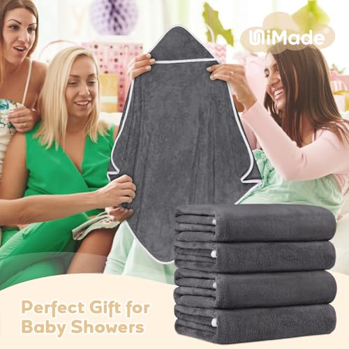 UNIMADE Hooded Towel for Newborns, 4 Pack Soft Coral Fleece Baby Bath Towels, Ultra Absorbent Baby Towels for Infants, Toddlers, Newborn Essential- 30 x 30 inch